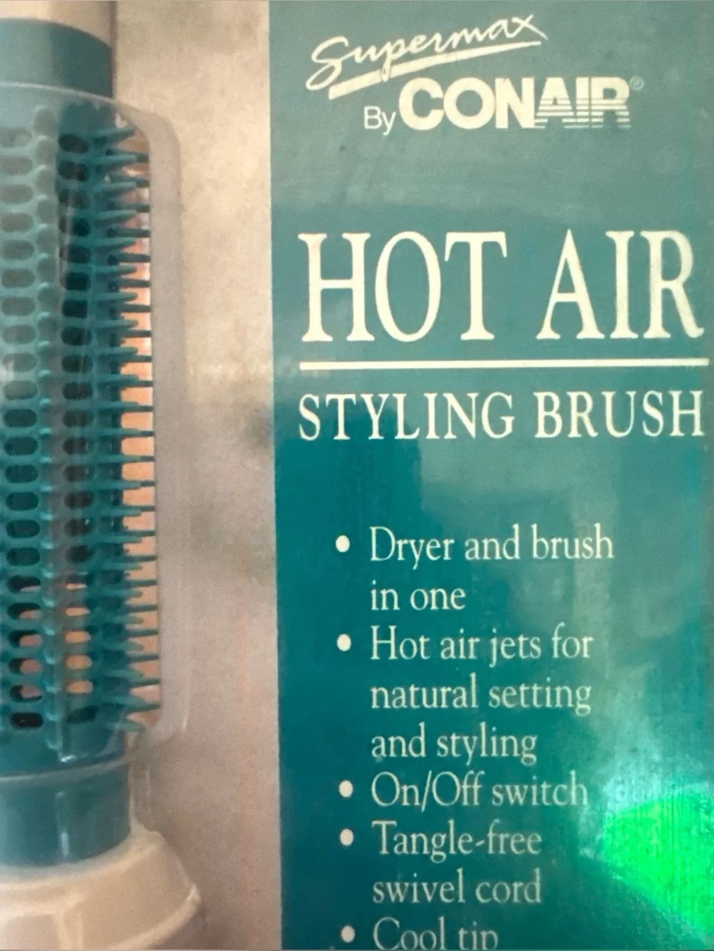 Vintage Deadstock supermax by conair Hot Air Styling Brush - Teal and White